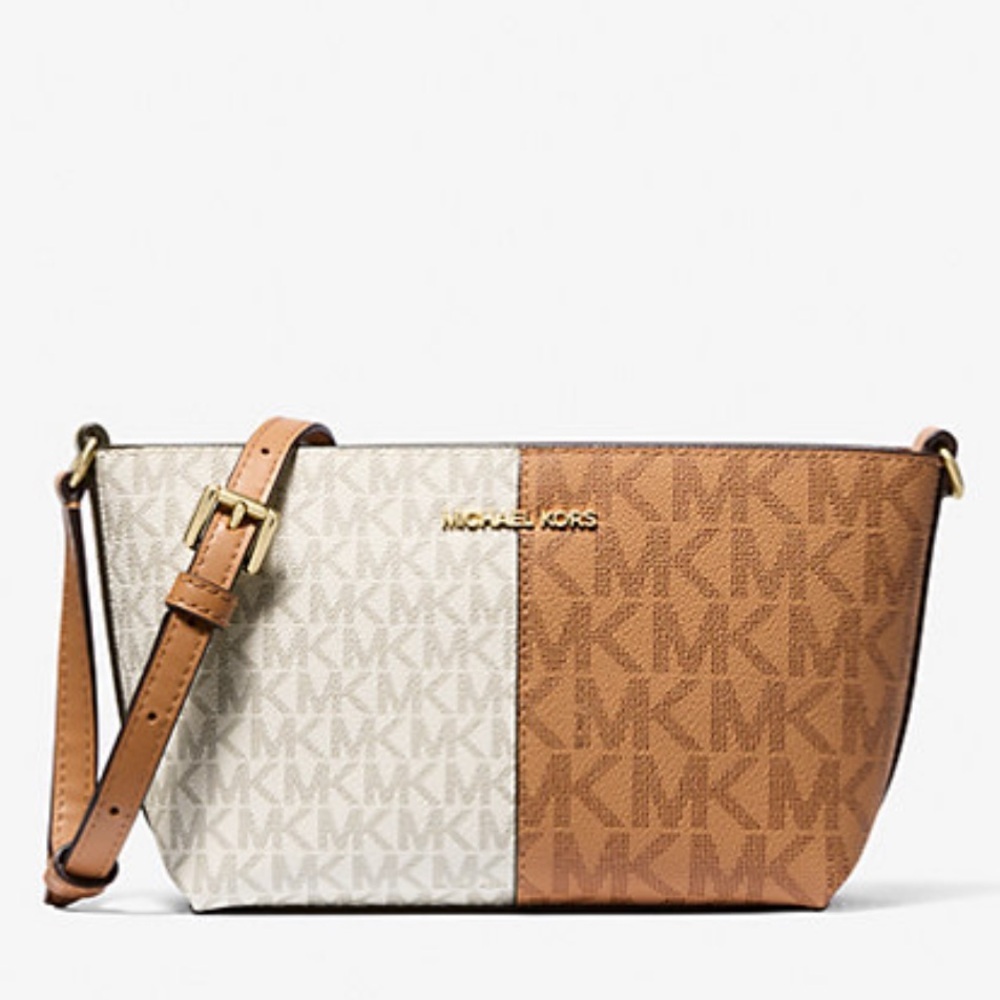 Michael Kors Jet Set Small Two-Tone Logo Crossbody Bag Deer Multi Brown